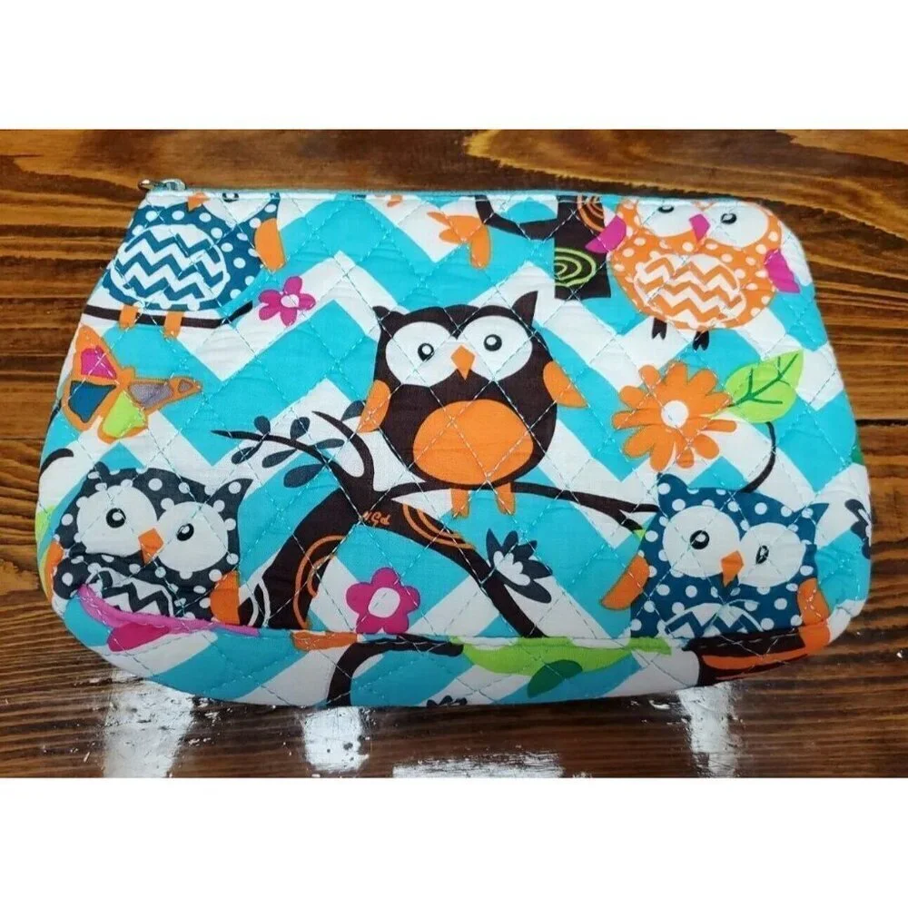 Chevron Aqua Owl Diaper Bag with Changing Pad and Accessory Bag.